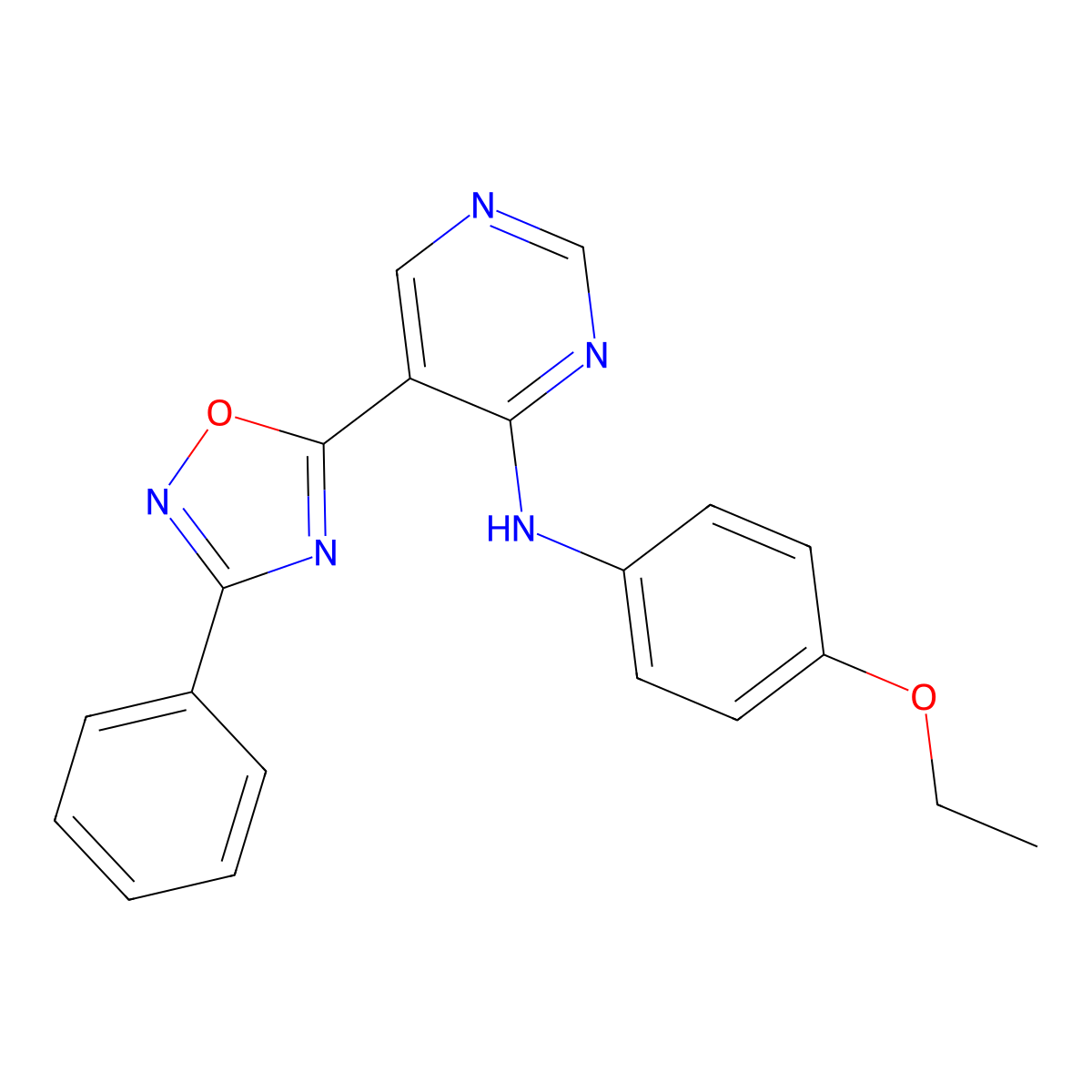 N-(4-ethoxyphenyl)-5-(3-phenyl-1,2,4-oxadiazol-5-yl)pyrimidin-4-amine molecular structure, CAS 1775545-12-4
