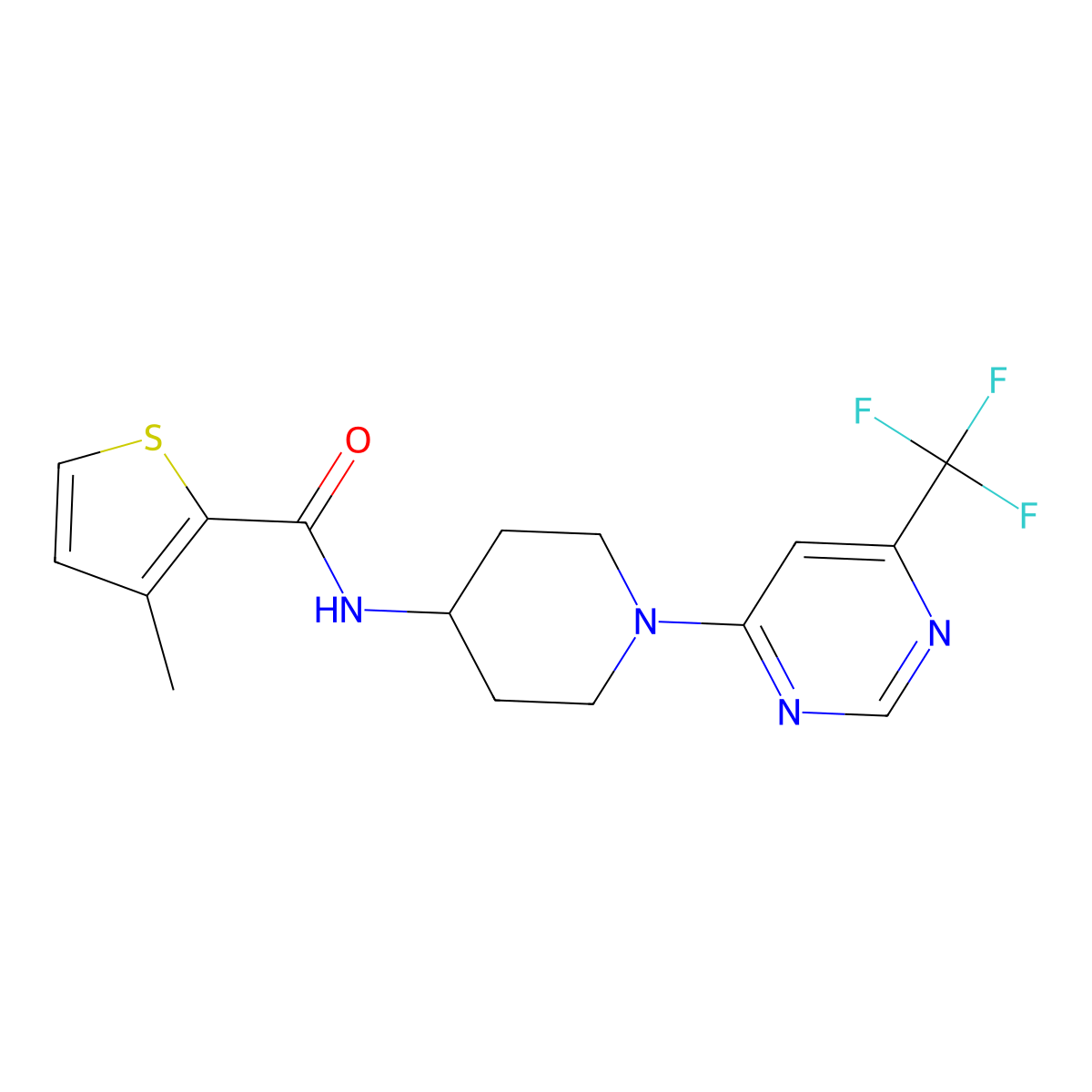 3-methyl-N-{1-[6-(trifluoromethyl)pyrimidin-4-yl]piperidin-4-yl}thiophene-2-carboxamide molecular structure, CAS 1775545-51-1