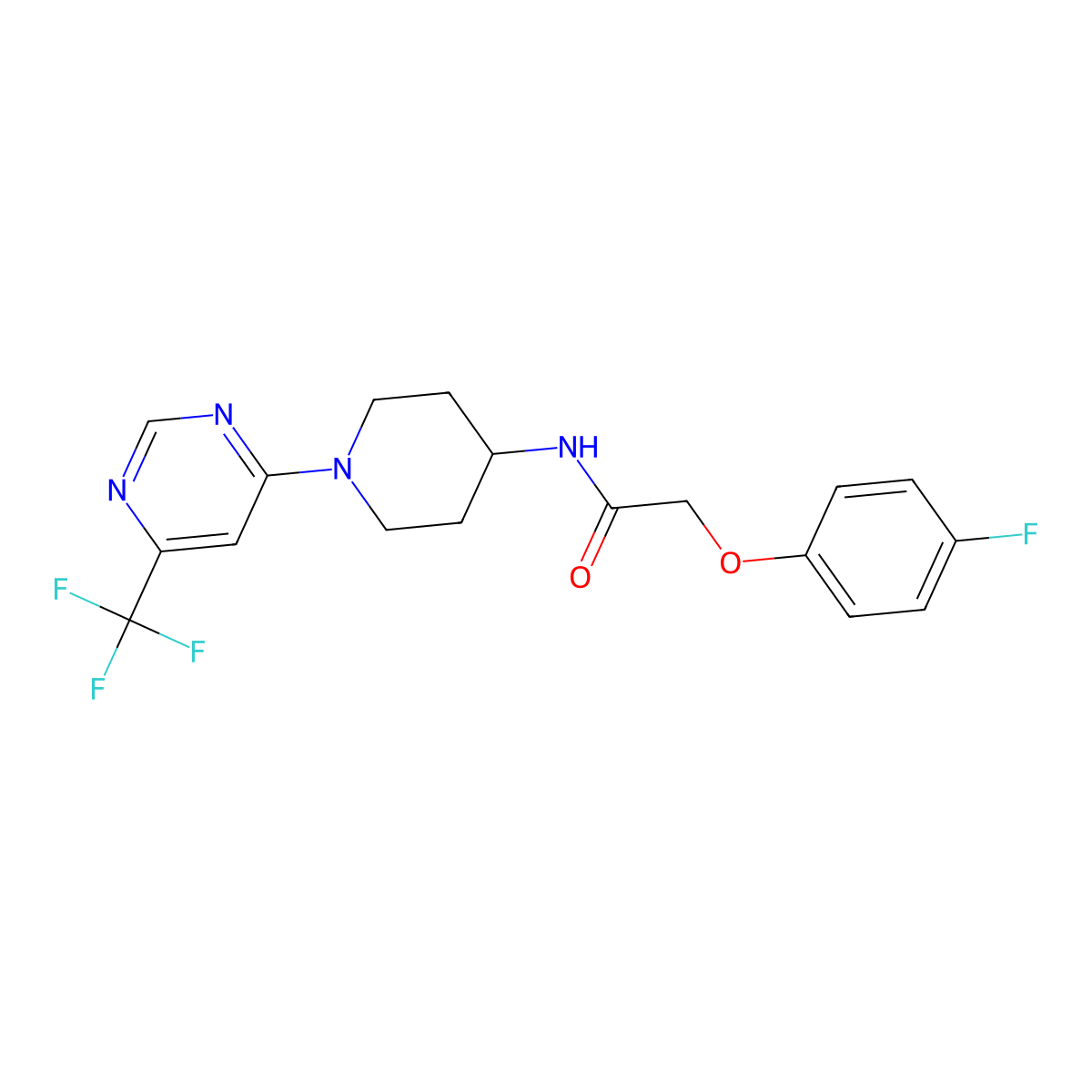 2-(4-fluorophenoxy)-N-{1-[6-(trifluoromethyl)pyrimidin-4-yl]piperidin-4-yl}acetamide molecular structure, CAS 1775545-57-7