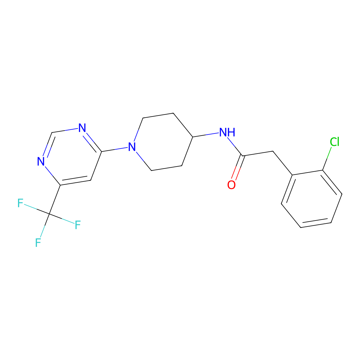 2-(2-chlorophenyl)-N-{1-[6-(trifluoromethyl)pyrimidin-4-yl]piperidin-4-yl}acetamide molecular structure, CAS 1775545-61-3