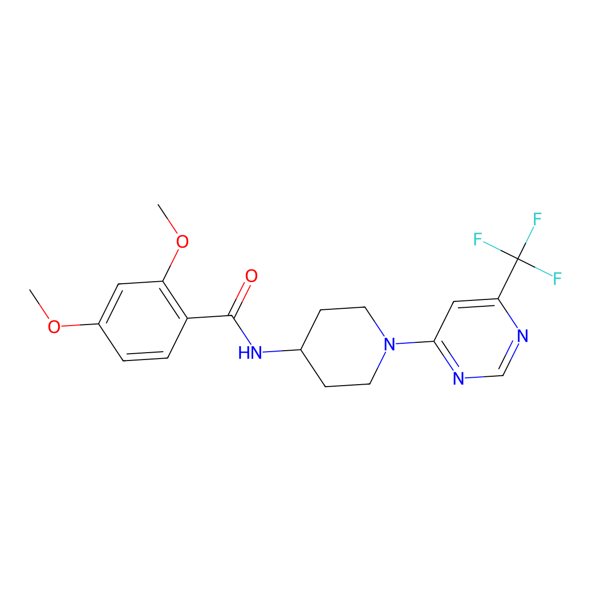 2,4-dimethoxy-N-{1-[6-(trifluoromethyl)pyrimidin-4-yl]piperidin-4-yl}benzamide molecular structure, CAS 1775545-74-8