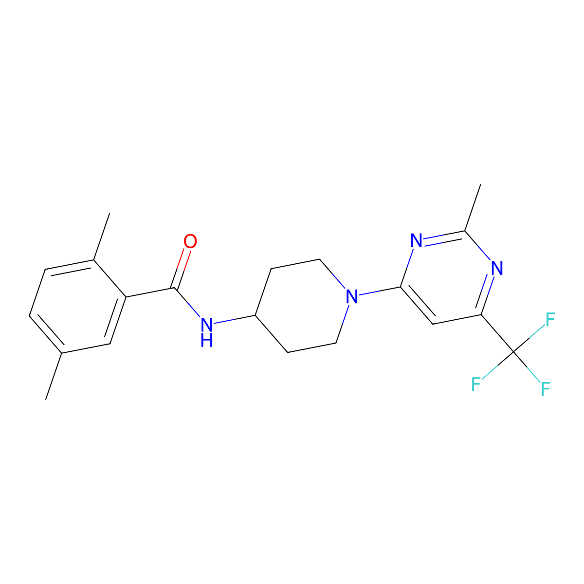 2,5-dimethyl-N-{1-[2-methyl-6-(trifluoromethyl)pyrimidin-4-yl]piperidin-4-yl}benzamide molecular structure, CAS 1775545-94-2
