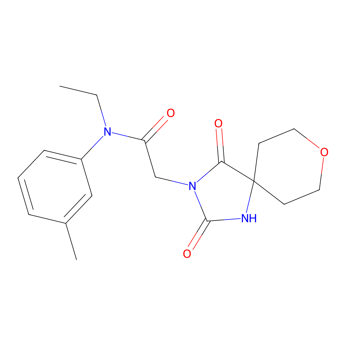 2-(2,4-dioxo-8-oxa-1,3-diazaspiro[4.5]dec-3-yl)-N-ethyl-N-(3-methylphenyl)acetamide molecular structure, CAS 1775546-30-9