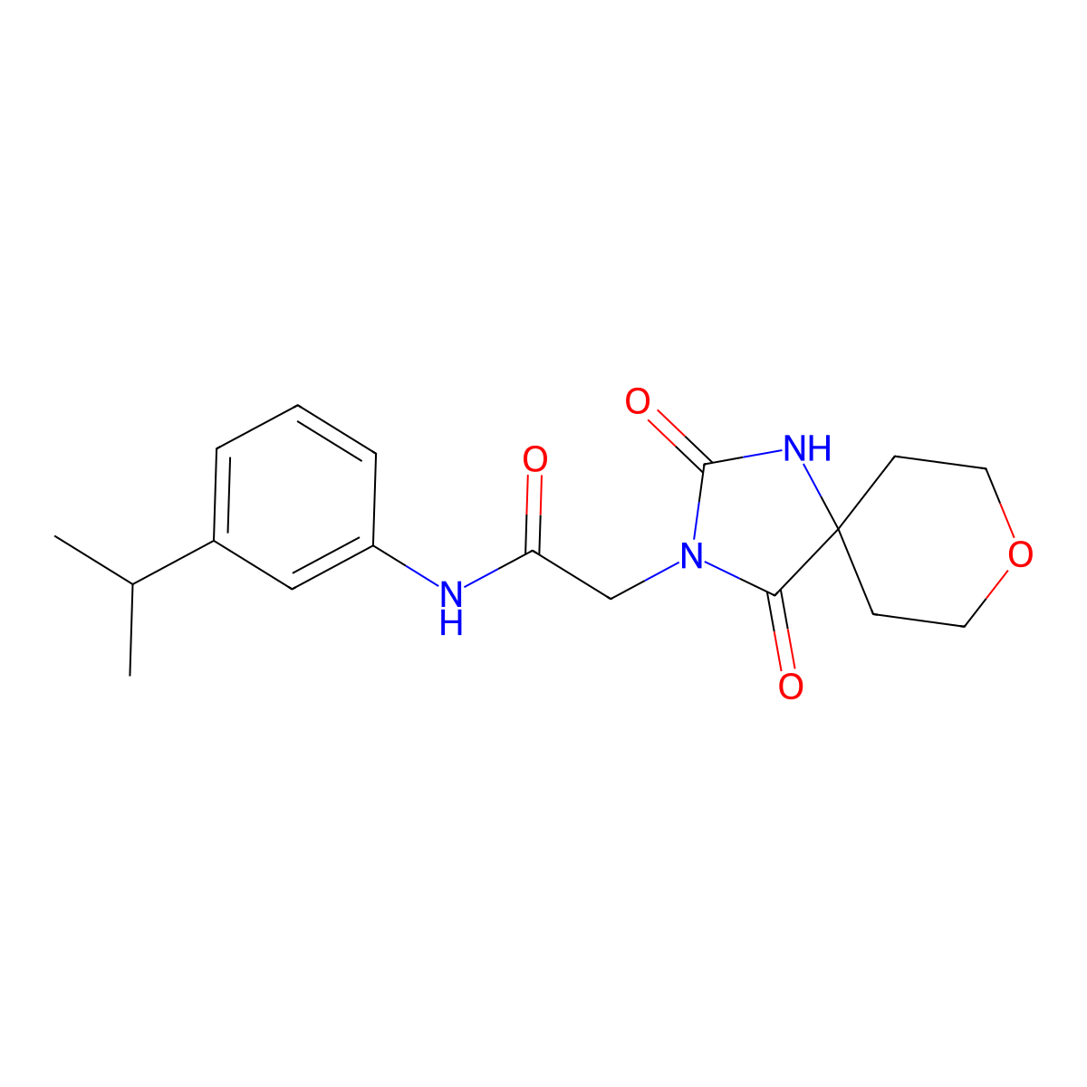 2-(2,4-dioxo-8-oxa-1,3-diazaspiro[4.5]dec-3-yl)-N-(3-isopropylphenyl)acetamide molecular structure, CAS 1775546-33-2