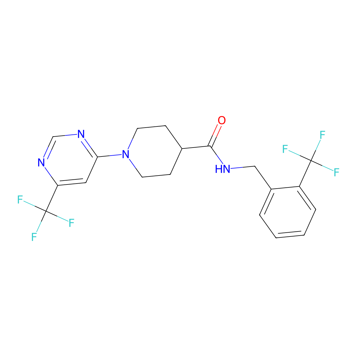 N-{[2-(Trifluoromethyl)phenyl]methyl}-1-[6-(trifluoromethyl)pyrimidin-4-YL]piperidine-4-carboxamide molecular structure, CAS 1775546-47-8