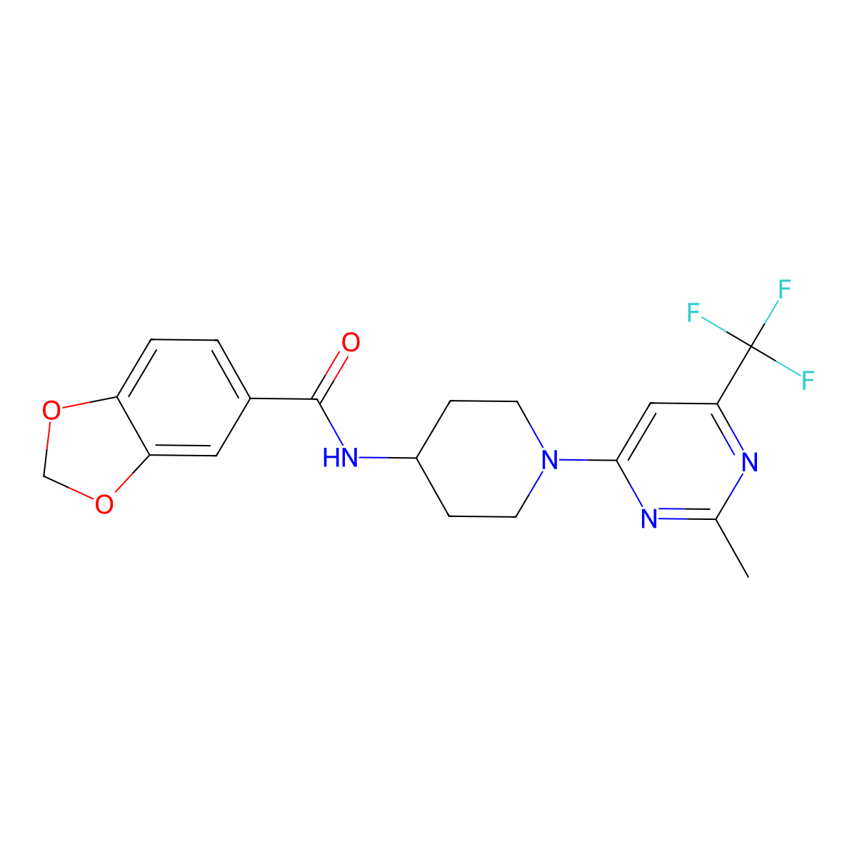 N-{1-[2-methyl-6-(trifluoromethyl)pyrimidin-4-yl]piperidin-4-yl}-2H-1,3-benzodioxole-5-carboxamide molecular structure, CAS 1775546-54-7