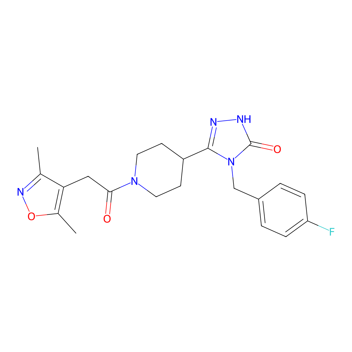 5-{1-[(3,5-dimethylisoxazol-4-yl)acetyl]piperidin-4-yl}-4-(4-fluorobenzyl)-2,4-dihydro-3H-1,2,4-triazol-3-one molecular structure, CAS 1775546-93-4
