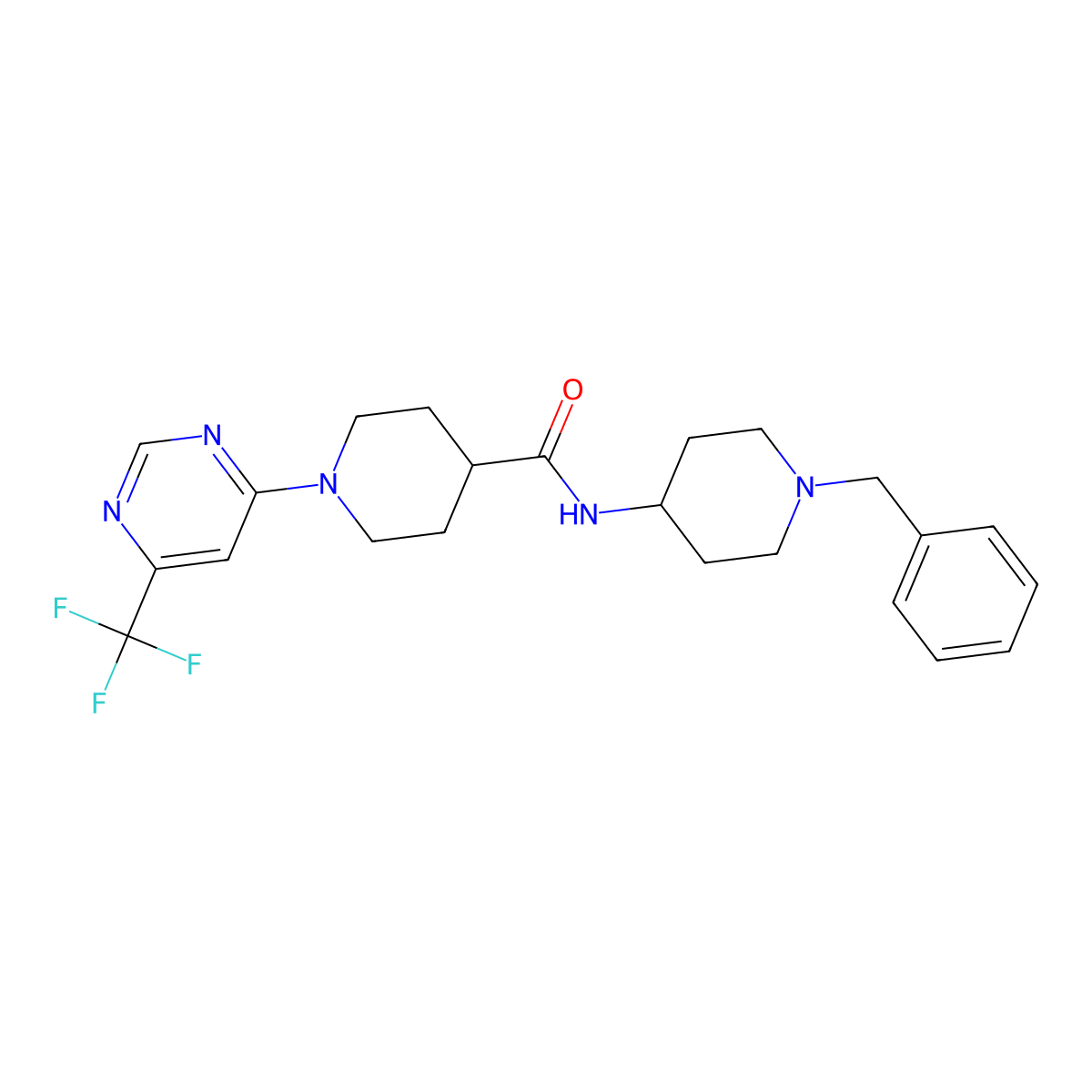 N-(1-benzylpiperidin-4-yl)-1-[6-(trifluoromethyl)pyrimidin-4-yl]piperidine-4-carboxamide molecular structure, CAS 1775547-24-4