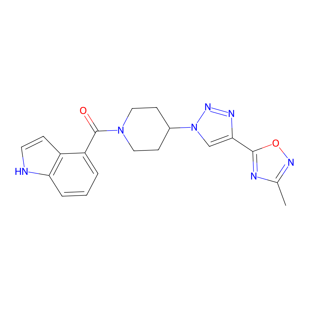 4-{4-[4-(3-Methyl-1,2,4-oxadiazol-5-YL)-1H-1,2,3-triazol-1-YL]piperidine-1-carbonyl}-1H-indole molecular structure, CAS 1775548-06-5