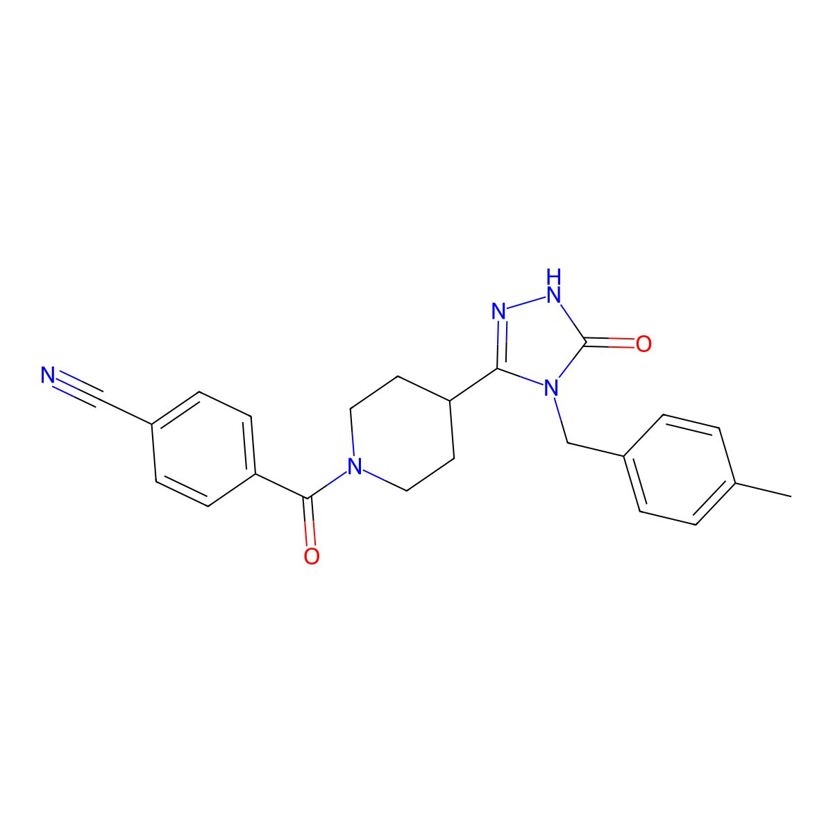 4-({4-[4-(4-methylbenzyl)-5-oxo-4,5-dihydro-1H-1,2,4-triazol-3-yl]piperidin-1-yl}carbonyl)benzonitrile molecular structure, CAS 1775548-72-5
