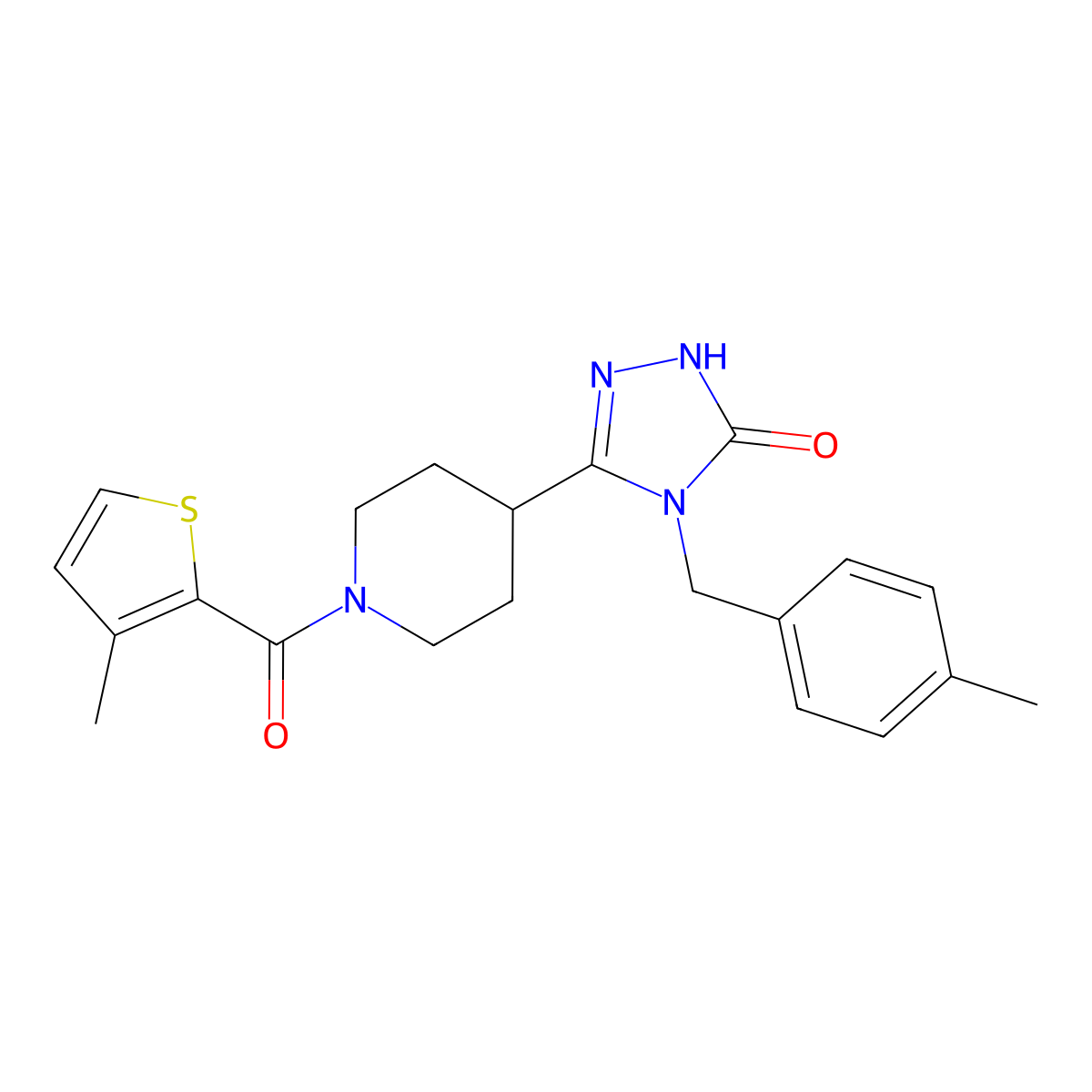 4-(4-methylbenzyl)-5-{1-[(3-methyl-2-thienyl)carbonyl]piperidin-4-yl}-2,4-dihydro-3H-1,2,4-triazol-3-one molecular structure, CAS 1775549-25-1