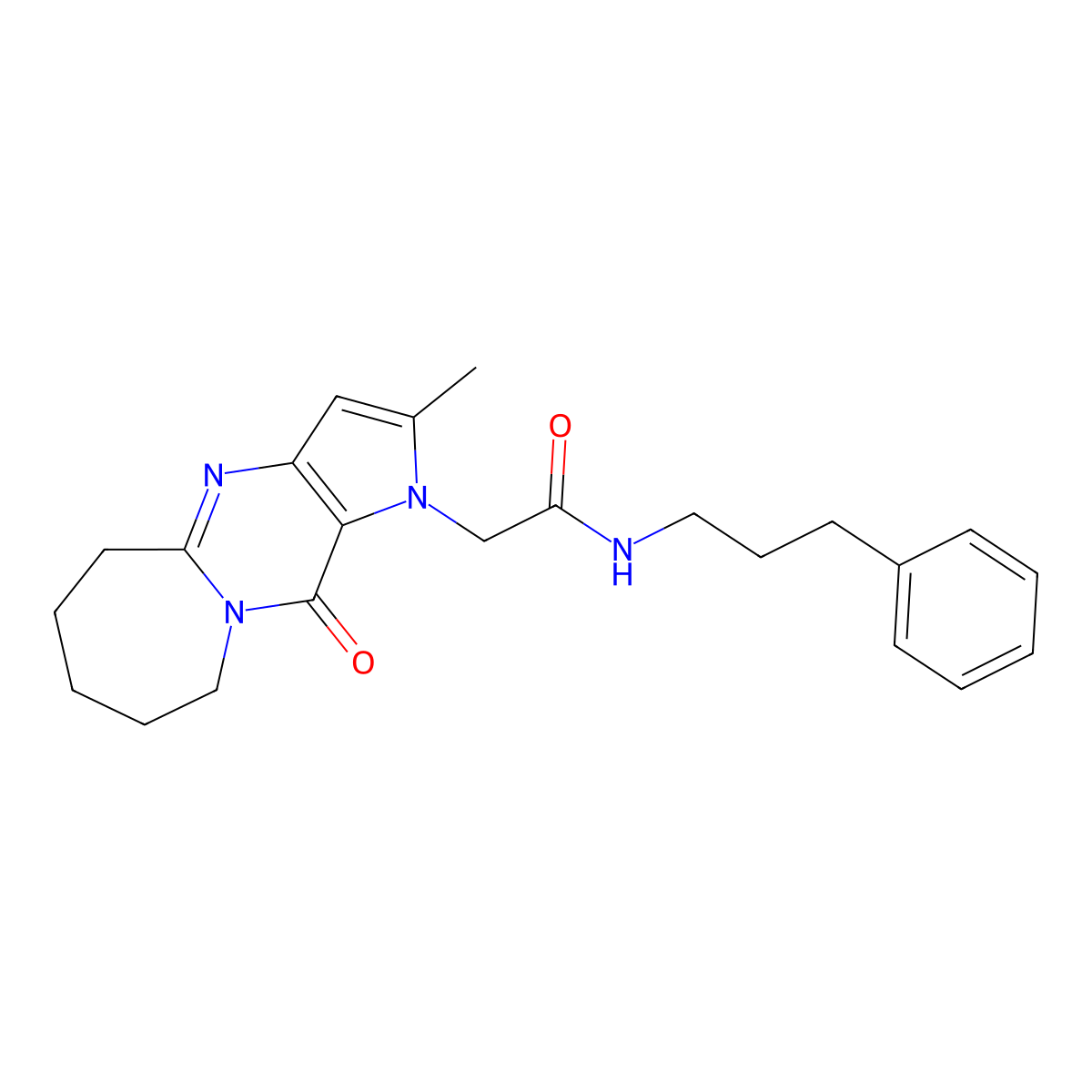 2-(5-methyl-2-oxo-1,4,8-triazatricyclo[7.5.0.03,7]tetradeca-3(7),5,8-trien-4-yl)-N-(3-phenylpropyl)acetamide molecular structure, CAS 1775549-92-2