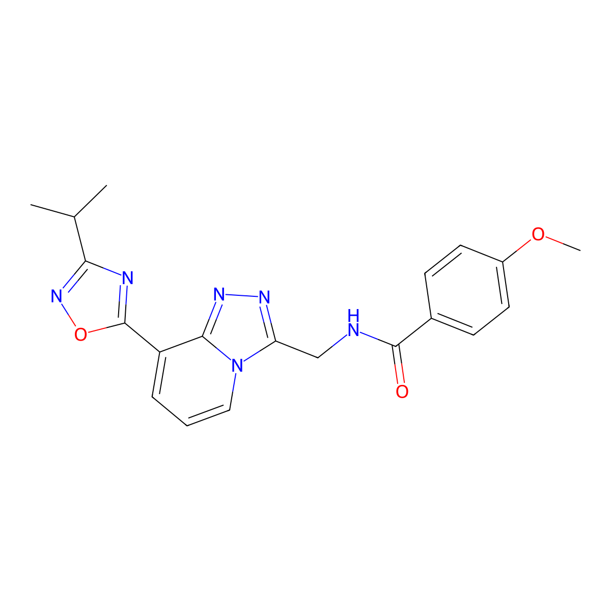 4-Methoxy-N-({8-[3-(propan-2-YL)-1,2,4-oxadiazol-5-YL]-[1,2,4]triazolo[4,3-A]pyridin-3-YL}methyl)benzamide molecular structure, CAS 1775550-00-9