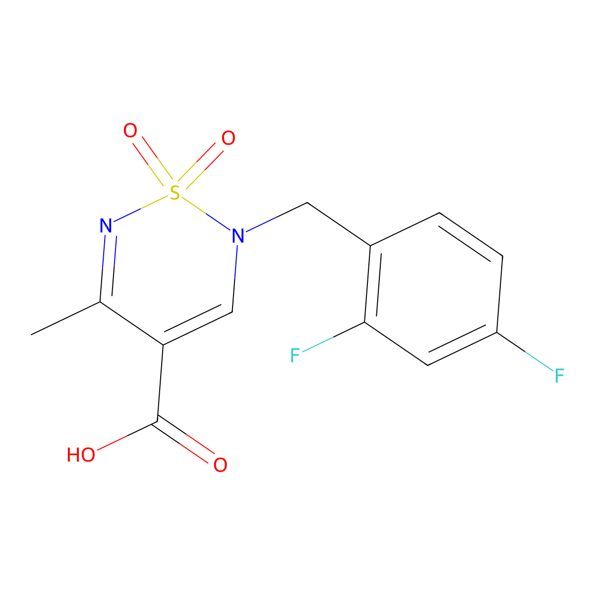 2-(2,4-difluorobenzyl)-5-methyl-2H-1,2,6-thiadiazine-4-carboxylic acid 1,1-dioxide molecular structure, CAS 1775552-19-6