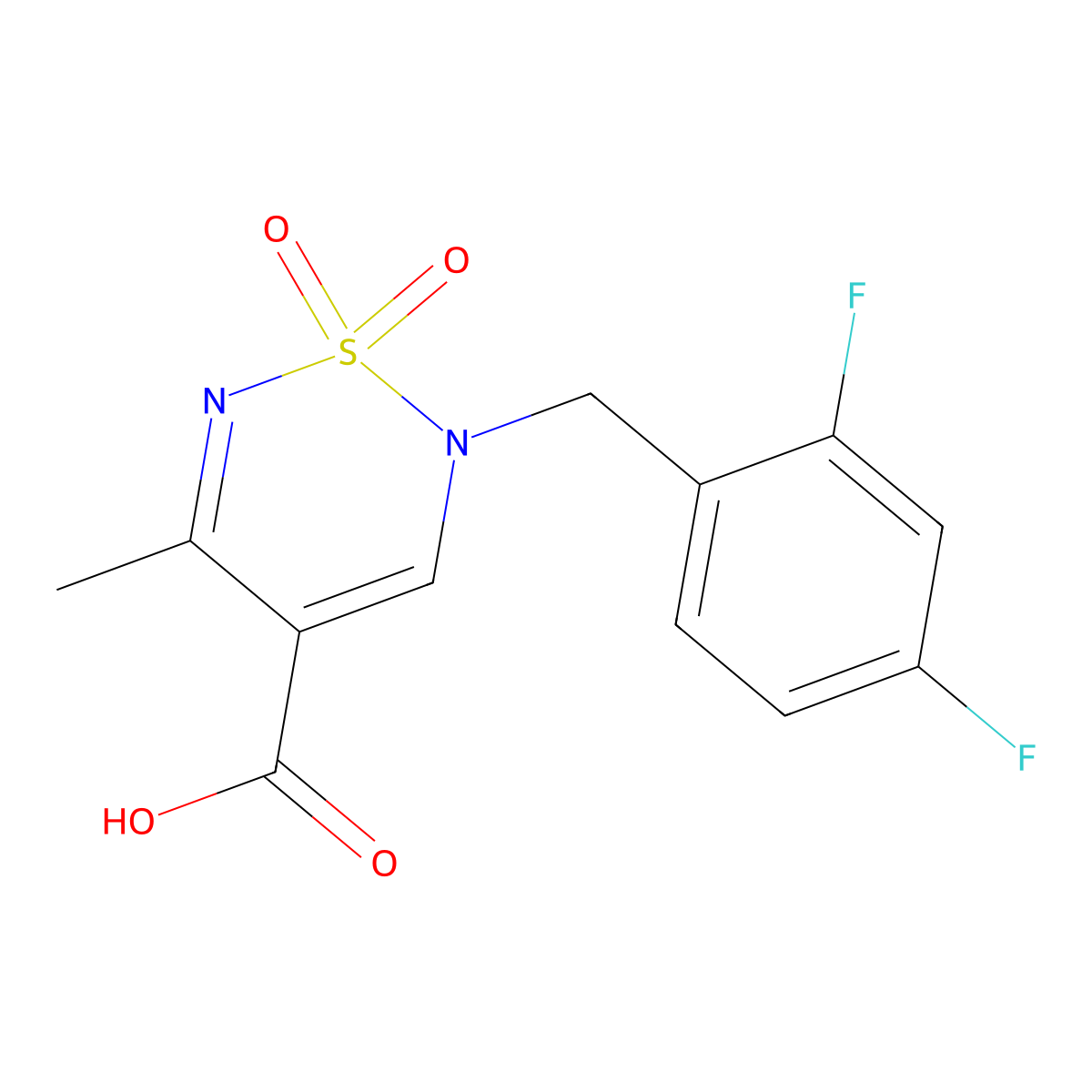 2-(2,4-difluorobenzyl)-5-methyl-2H-1,2,6-thiadiazine-4-carboxylic acid 1,1-dioxide molecular structure, CAS 1775552-19-6