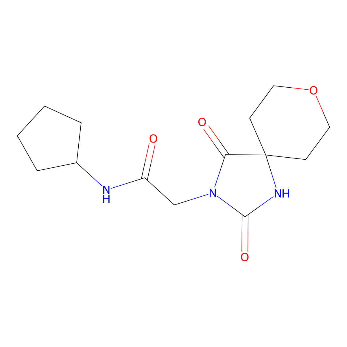 N-cyclopentyl-2-(2,4-dioxo-8-oxa-1,3-diazaspiro[4.5]dec-3-yl)acetamide molecular structure, CAS 1775552-55-0