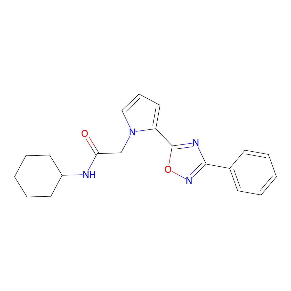 N-cyclohexyl-2-[2-(3-phenyl-1,2,4-oxadiazol-5-yl)-1H-pyrrol-1-yl]acetamide molecular structure, CAS 1775552-59-4
