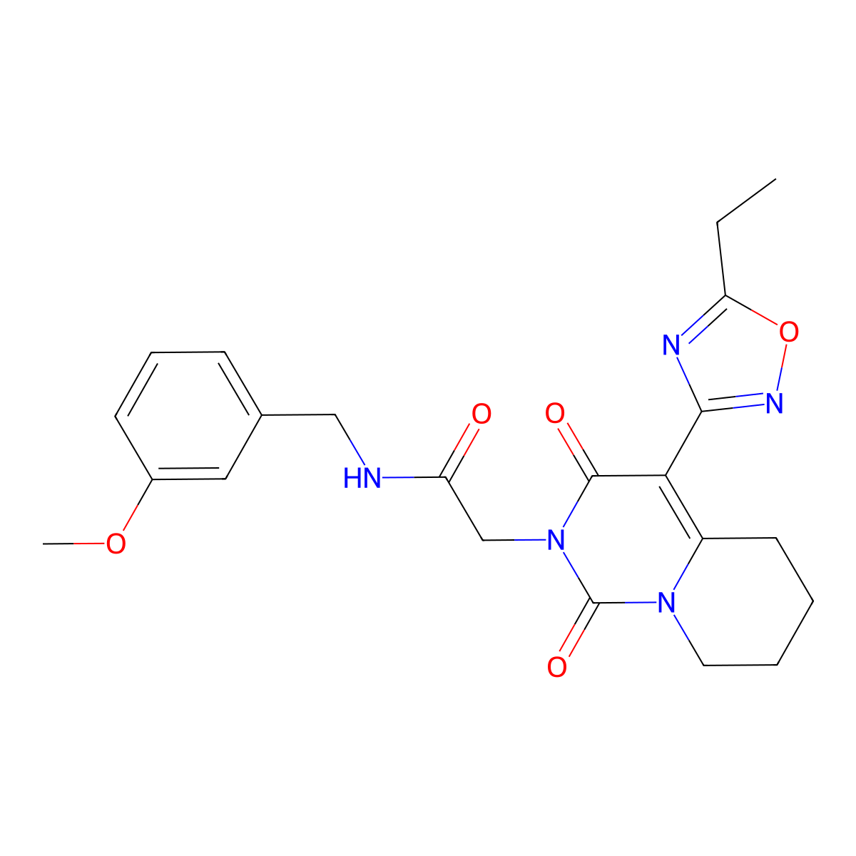 2-[4-(5-ethyl-1,2,4-oxadiazol-3-yl)-1,3-dioxo-1H,2H,3H,5H,6H,7H,8H-pyrido[1,2-c]pyrimidin-2-yl]-N-[(3-methoxyphenyl)methyl]acetamide molecular structure, CAS 1775553-51-9