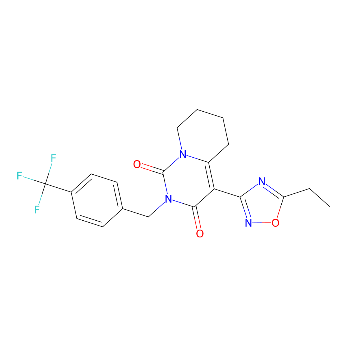 4-(5-ethyl-1,2,4-oxadiazol-3-yl)-2-{[4-(trifluoromethyl)phenyl]methyl}-1H,2H,3H,5H,6H,7H,8H-pyrido[1,2-c]pyrimidine-1,3-dione molecular structure, CAS 1775553-79-1
