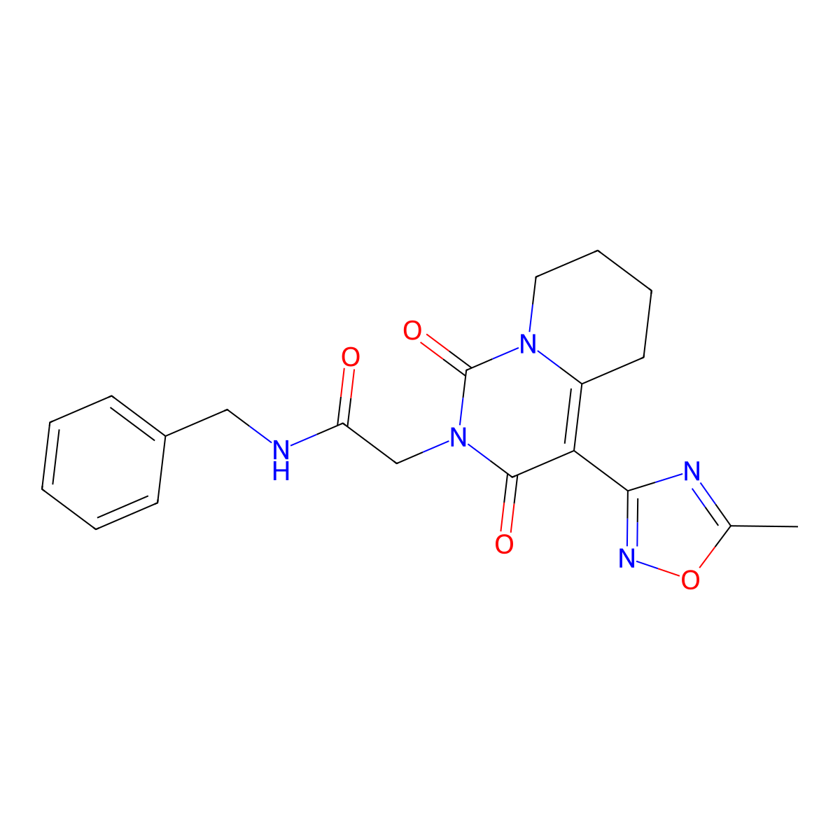 N-benzyl-2-[4-(5-methyl-1,2,4-oxadiazol-3-yl)-1,3-dioxo-5,6,7,8-tetrahydro-1H-pyrido[1,2-c]pyrimidin-2(3H)-yl]acetamide molecular structure, CAS 1775553-83-7