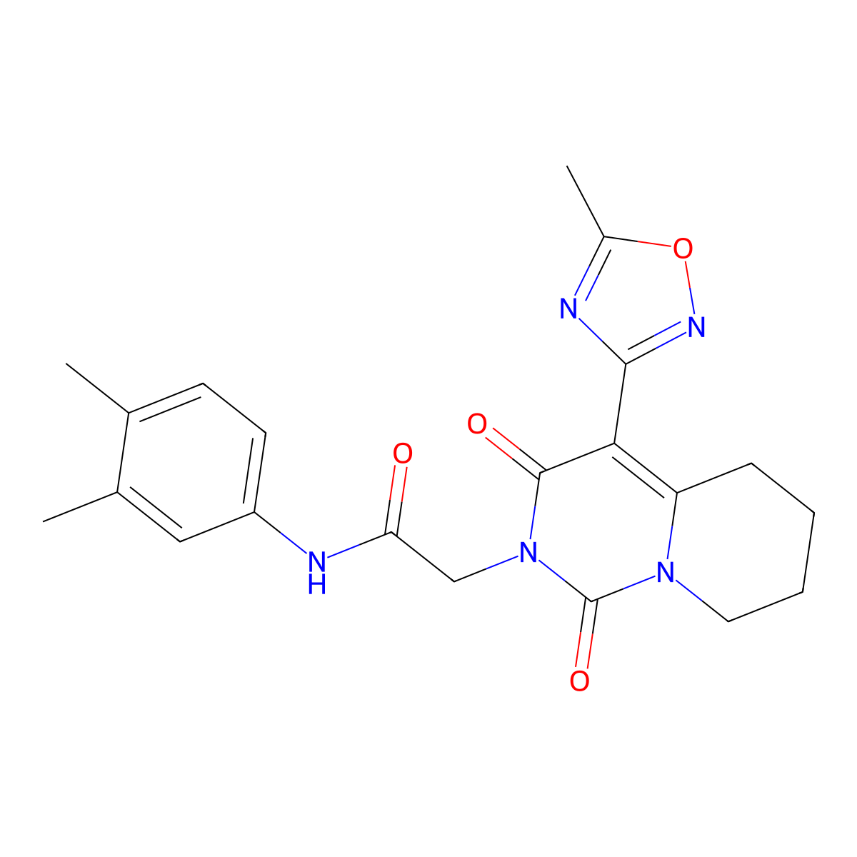 N-(3,4-dimethylphenyl)-2-[4-(5-methyl-1,2,4-oxadiazol-3-yl)-1,3-dioxo-5,6,7,8-tetrahydro-1H-pyrido[1,2-c]pyrimidin-2(3H)-yl]acetamide molecular structure, CAS 1775553-89-3