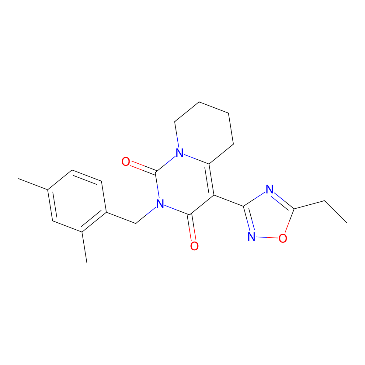 2-(2,4-dimethylbenzyl)-4-(5-ethyl-1,2,4-oxadiazol-3-yl)-5,6,7,8-tetrahydro-1H-pyrido[1,2-c]pyrimidine-1,3(2H)-dione molecular structure, CAS 1775554-06-7