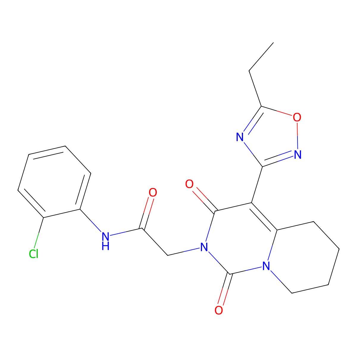 N-(2-chlorophenyl)-2-[4-(5-ethyl-1,2,4-oxadiazol-3-yl)-1,3-dioxo-5,6,7,8-tetrahydro-1H-pyrido[1,2-c]pyrimidin-2(3H)-yl]acetamide molecular structure, CAS 1775554-16-9