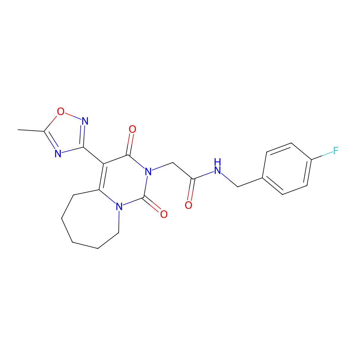 N-(4-fluorobenzyl)-2-[4-(5-methyl-1,2,4-oxadiazol-3-yl)-1,3-dioxo-3,5,6,7,8,9-hexahydropyrimido[1,6-a]azepin-2(1H)-yl]acetamide molecular structure, CAS 1775554-63-6