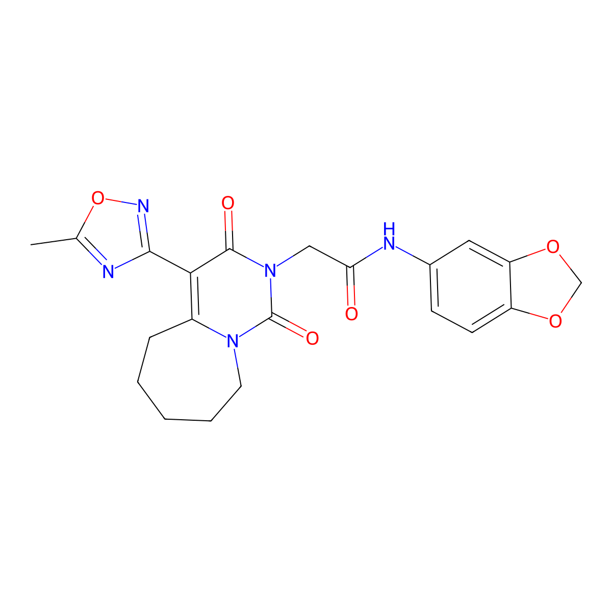 N-1,3-benzodioxol-5-yl-2-[4-(5-methyl-1,2,4-oxadiazol-3-yl)-1,3-dioxo-3,5,6,7,8,9-hexahydropyrimido[1,6-a]azepin-2(1H)-yl]acetamide molecular structure, CAS 1775554-68-1
