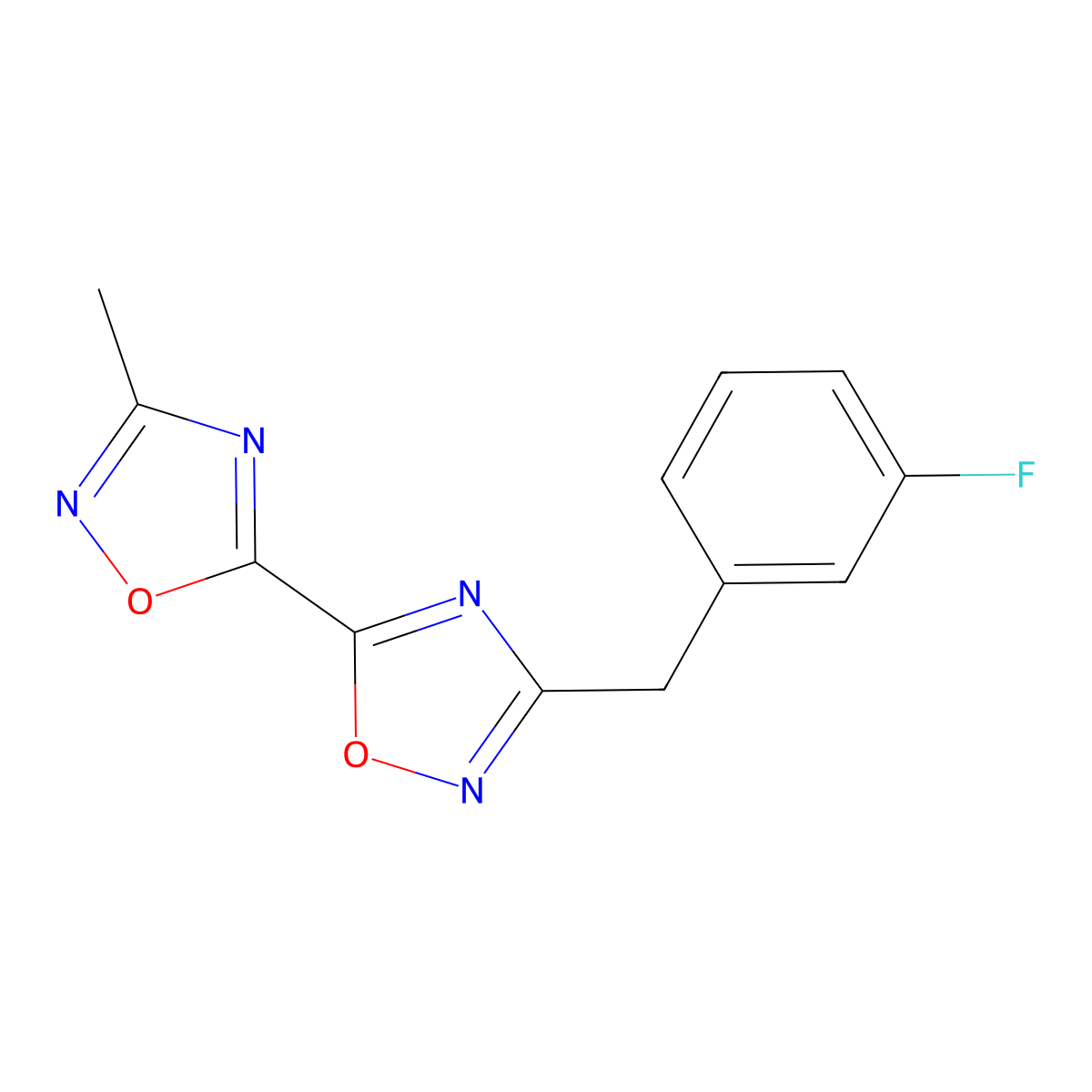 3-(3-Fluorobenzyl)-3'-methyl-5,5'-bi-1,2,4-oxadiazole molecular structure, CAS 1775555-24-2
