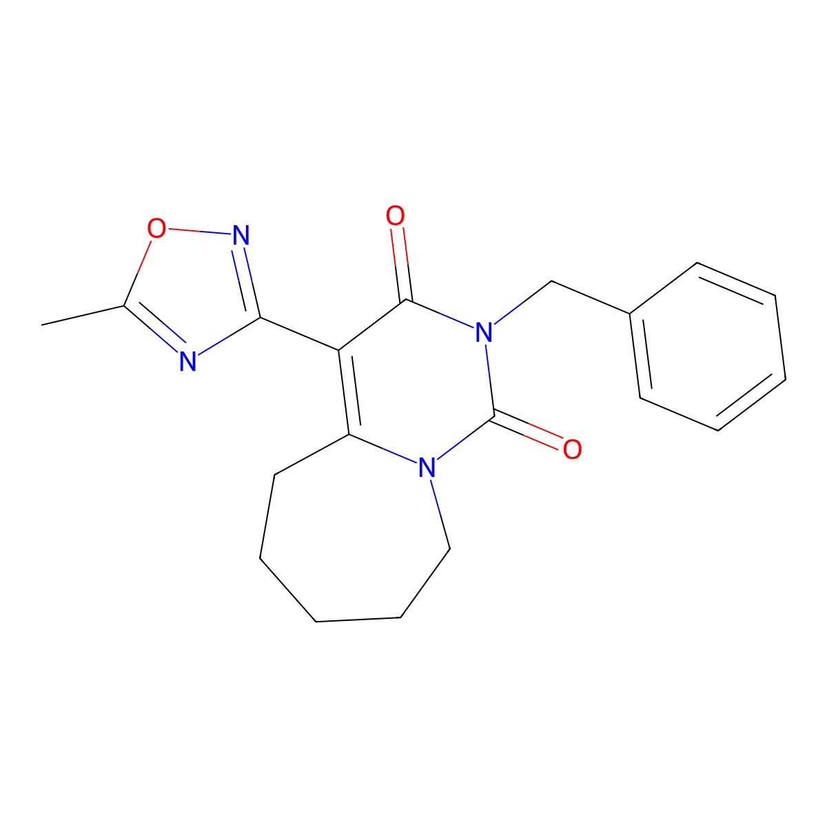 2-benzyl-4-(5-methyl-1,2,4-oxadiazol-3-yl)-6,7,8,9-tetrahydropyrimido[1,6-a]azepine-1,3(2H,5H)-dione molecular structure, CAS 1775557-09-9