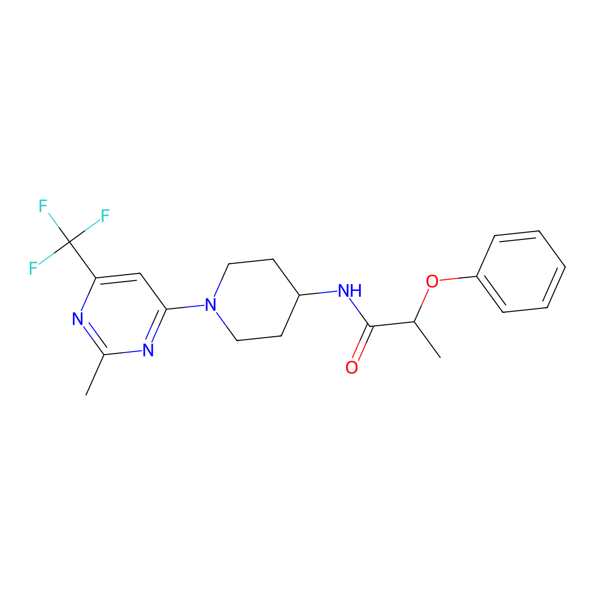 N-{1-[2-methyl-6-(trifluoromethyl)pyrimidin-4-yl]piperidin-4-yl}-2-phenoxypropanamide molecular structure, CAS 1775557-28-2
