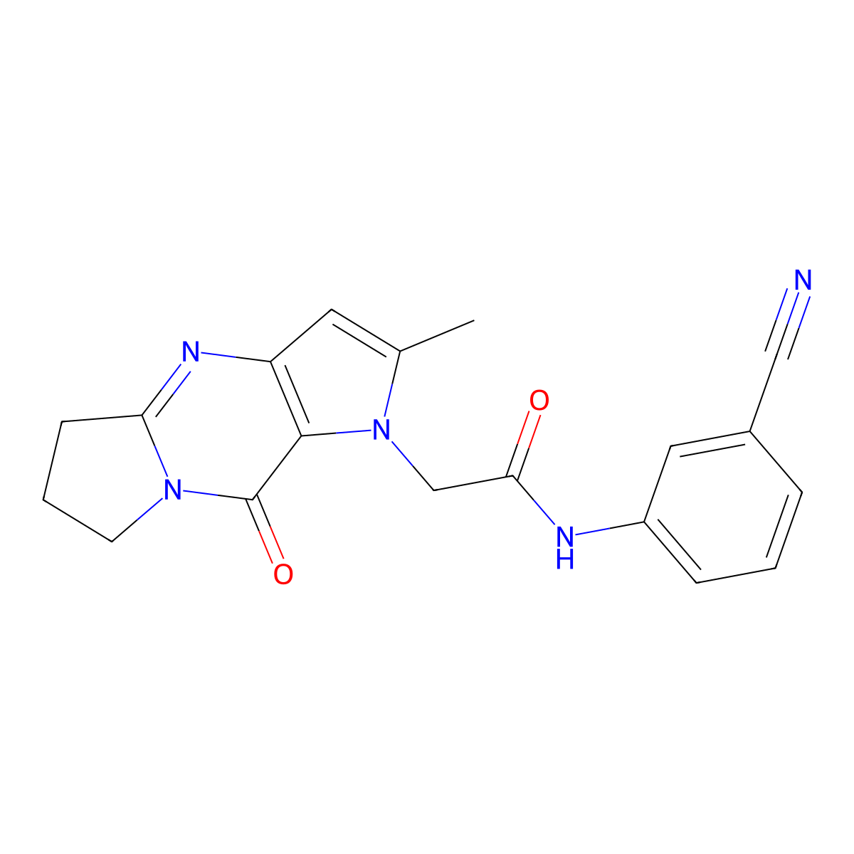 N-(3-cyanophenyl)-2-(2-methyl-9-oxo-5,6,7,9-tetrahydro-1H-dipyrrolo[1,2-a:3',2'-d]pyrimidin-1-yl)acetamide molecular structure, CAS 1775557-38-4