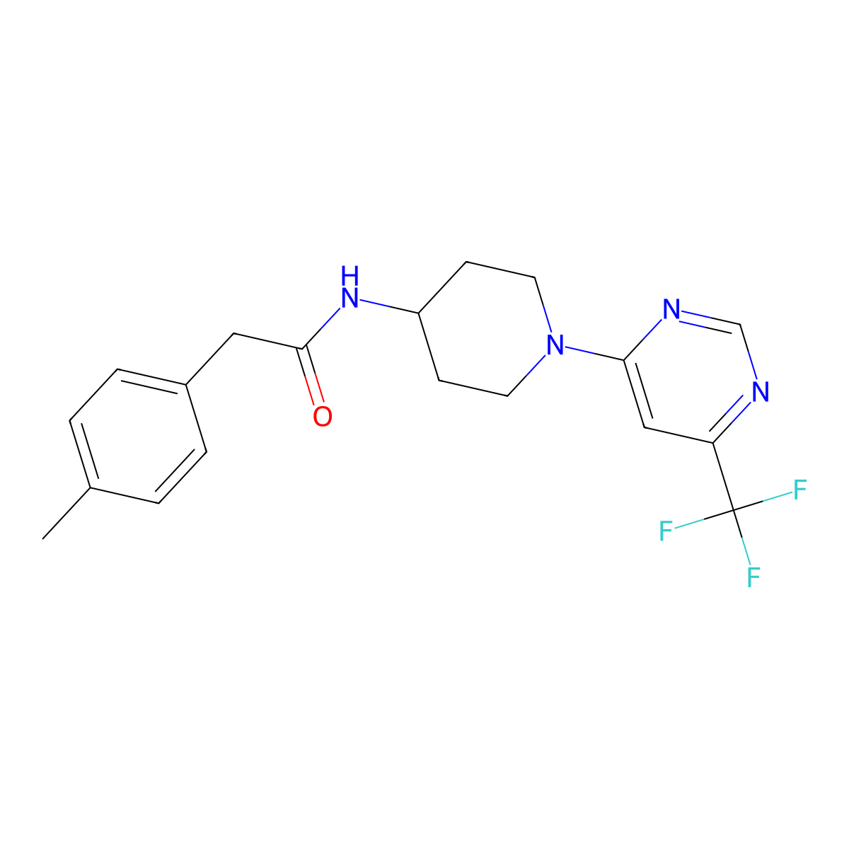 2-(4-methylphenyl)-N-{1-[6-(trifluoromethyl)pyrimidin-4-yl]piperidin-4-yl}acetamide molecular structure, CAS 1775557-48-6