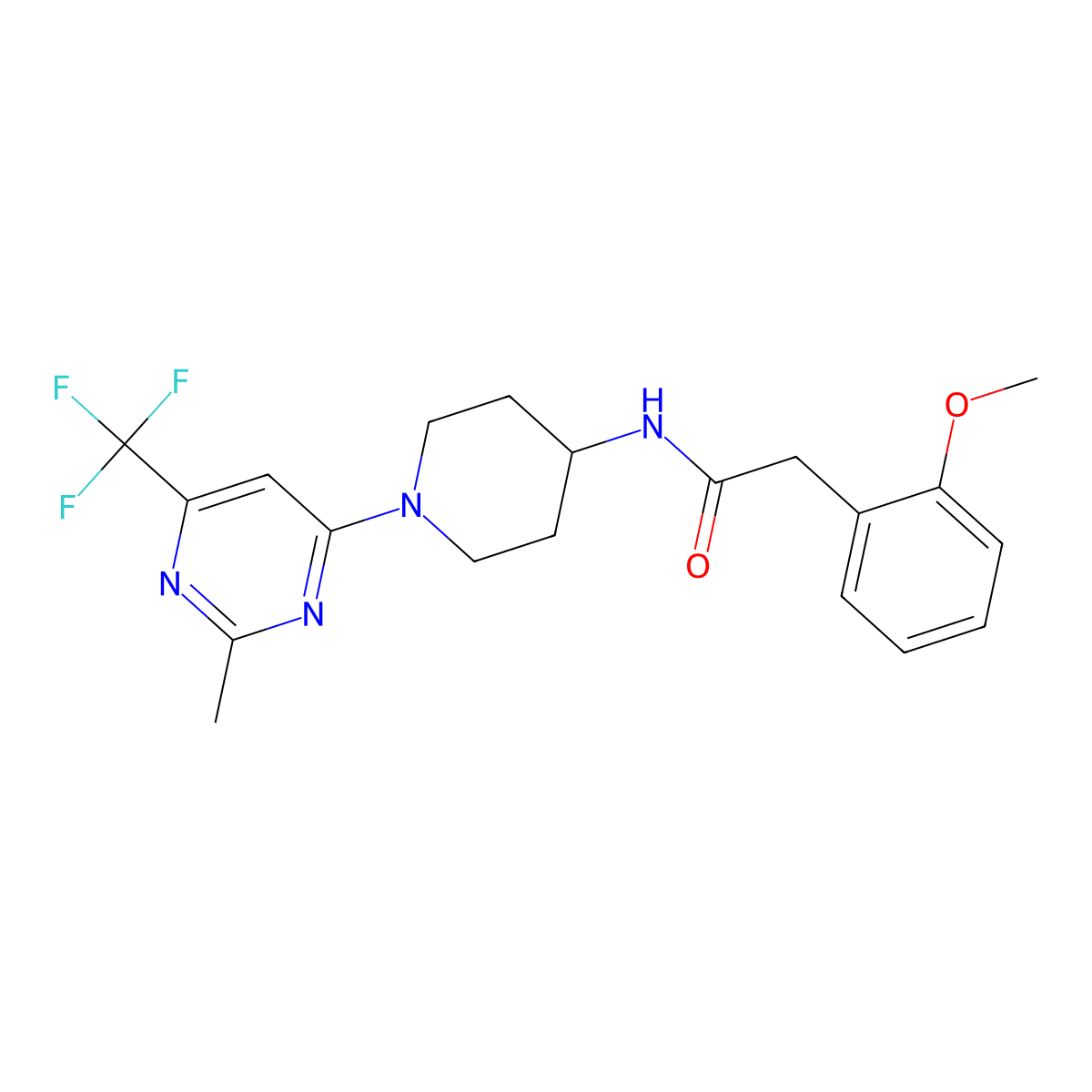 2-(2-methoxyphenyl)-N-{1-[2-methyl-6-(trifluoromethyl)pyrimidin-4-yl]piperidin-4-yl}acetamide molecular structure, CAS 1775557-56-6