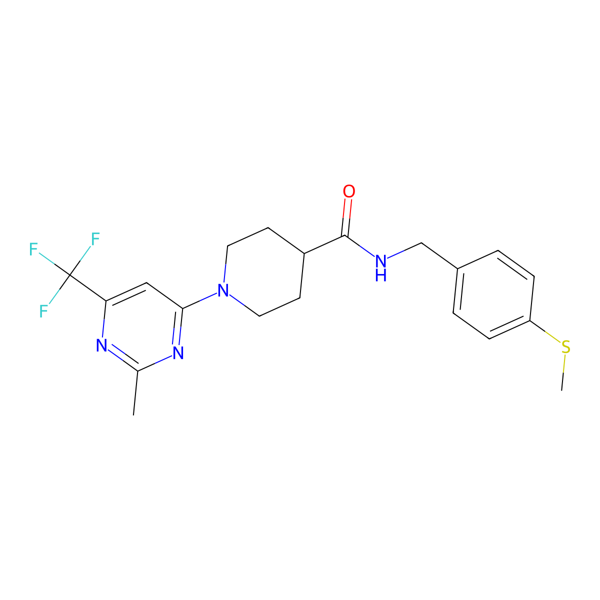 N-[4-(methylsulfanyl)benzyl]-1-[2-methyl-6-(trifluoromethyl)-4-pyrimidinyl]-4-piperidinecarboxamide molecular structure, CAS 1775557-75-9