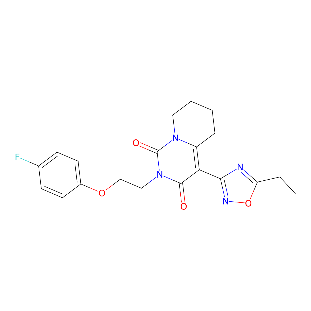 4-(5-ethyl-1,2,4-oxadiazol-3-yl)-2-[2-(4-fluorophenoxy)ethyl]-5,6,7,8-tetrahydro-1H-pyrido[1,2-c]pyrimidine-1,3(2H)-dione molecular structure, CAS 1775558-16-1