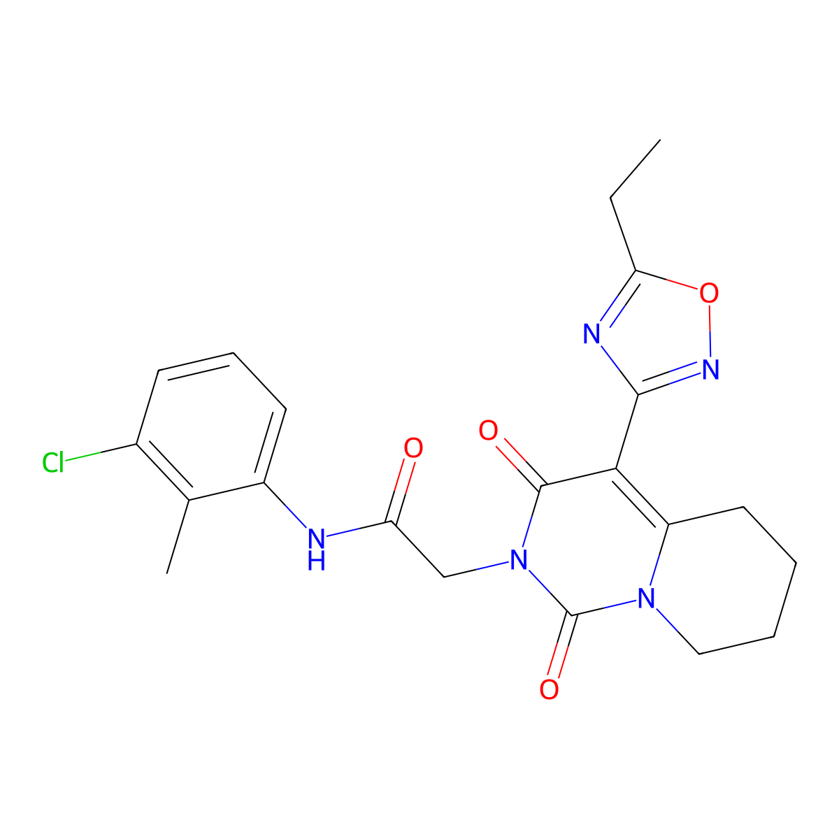 N-(3-chloro-2-methylphenyl)-2-[4-(5-ethyl-1,2,4-oxadiazol-3-yl)-1,3-dioxo-5,6,7,8-tetrahydro-1H-pyrido[1,2-c]pyrimidin-2(3H)-yl]acetamide molecular structure, CAS 1775558-22-9