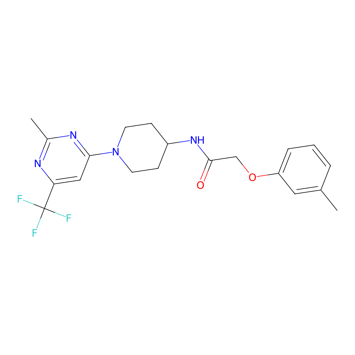 N-{1-[2-methyl-6-(trifluoromethyl)pyrimidin-4-yl]piperidin-4-yl}-2-(3-methylphenoxy)acetamide molecular structure, CAS 1775558-50-3