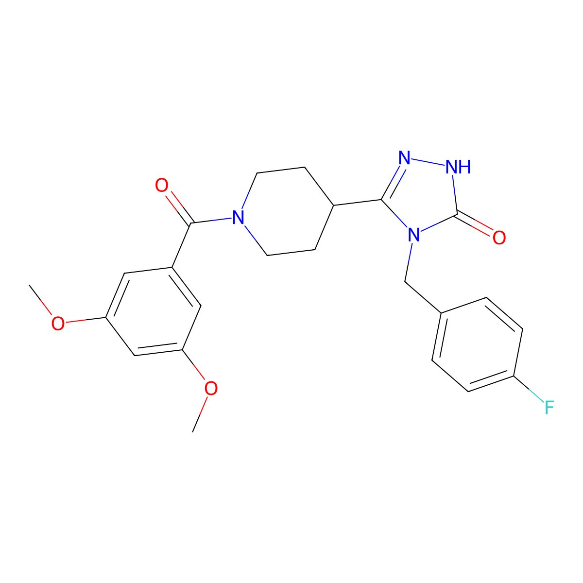 5-[1-(3,5-dimethoxybenzoyl)piperidin-4-yl]-4-(4-fluorobenzyl)-2,4-dihydro-3H-1,2,4-triazol-3-one molecular structure, CAS 1775559-36-8