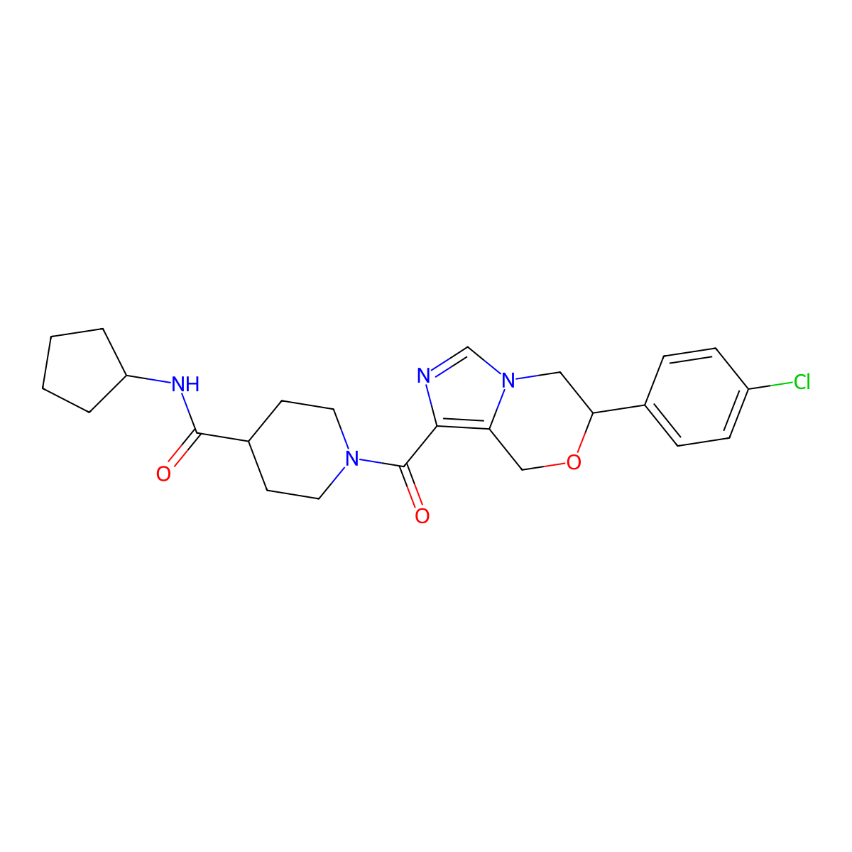 1-{[6-(4-chlorophenyl)-5,6-dihydro-8H-imidazo[5,1-c][1,4]oxazin-1-yl]carbonyl}-N-cyclopentylpiperidine-4-carboxamide molecular structure, CAS 1775559-59-5