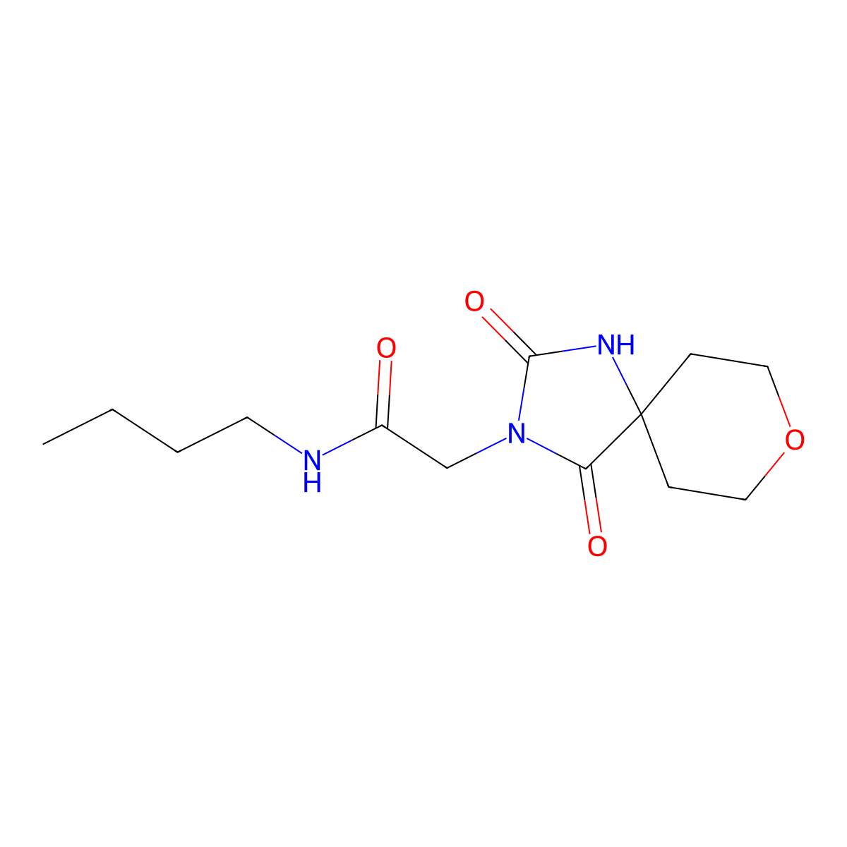 N-butyl-2-(2,4-dioxo-8-oxa-1,3-diazaspiro[4.5]dec-3-yl)acetamide molecular structure, CAS 1775560-60-5
