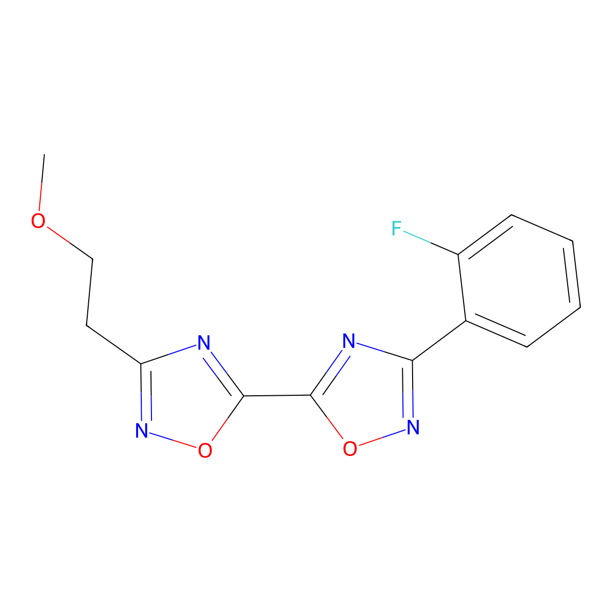 3-(2-Fluorophenyl)-3'-(2-methoxyethyl)-5,5'-bi-1,2,4-oxadiazole molecular structure, CAS 1775562-77-0