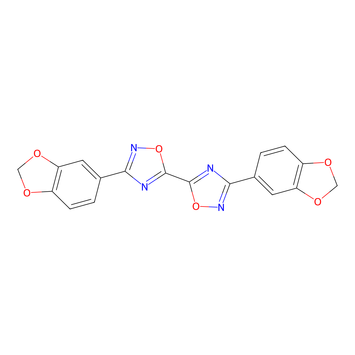 3,3'-Bis(1,3-benzodioxol-5-yl)-5,5'-bi-1,2,4-oxadiazole molecular structure, CAS 1775562-83-8