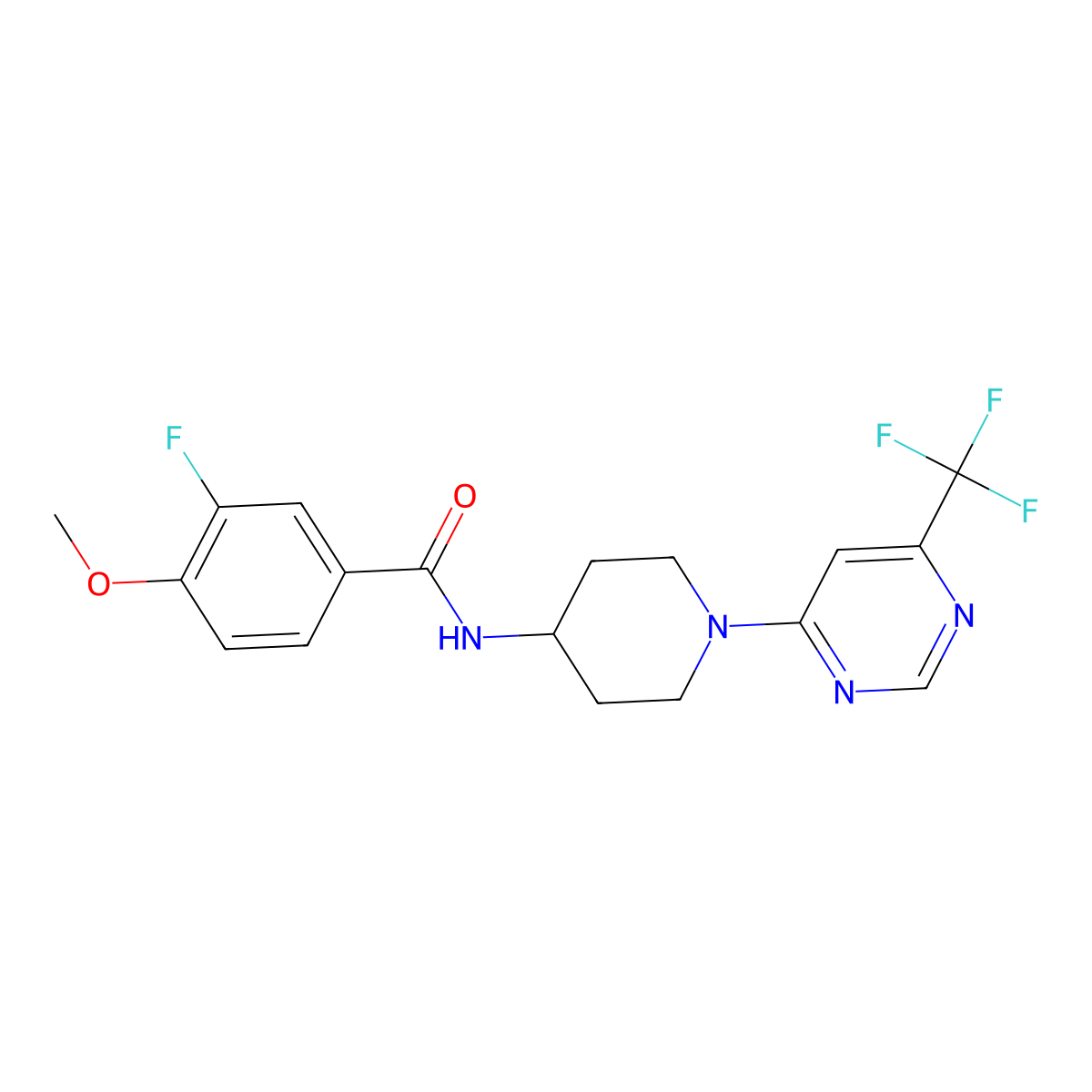 3-fluoro-4-methoxy-N-{1-[6-(trifluoromethyl)pyrimidin-4-yl]piperidin-4-yl}benzamide molecular structure, CAS 1775565-30-4