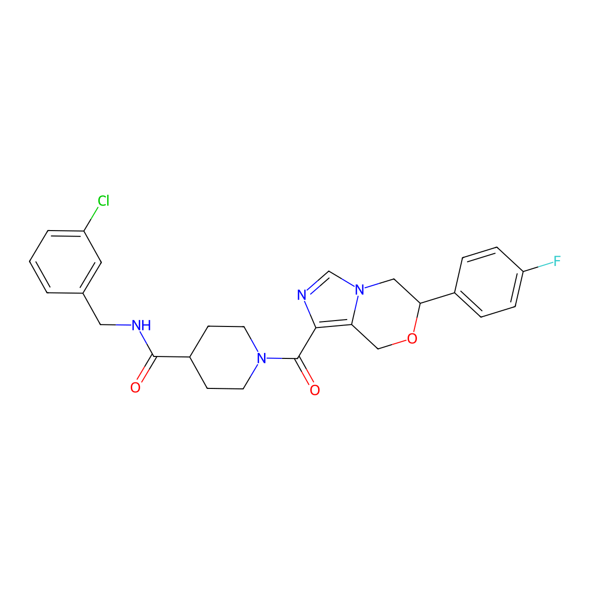 N-(3-chlorobenzyl)-1-{[6-(4-fluorophenyl)-5,6-dihydro-8H-imidazo[5,1-c][1,4]oxazin-1-yl]carbonyl}piperidine-4-carboxamide molecular structure, CAS 1775565-59-7