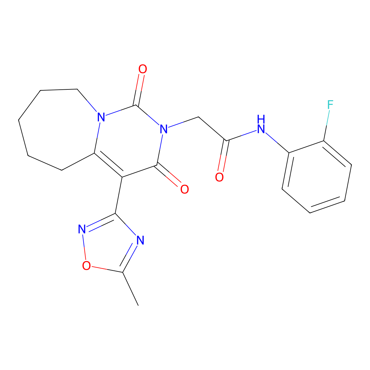 N-(2-fluorophenyl)-2-[4-(5-methyl-1,2,4-oxadiazol-3-yl)-1,3-dioxo-3,5,6,7,8,9-hexahydropyrimido[1,6-a]azepin-2(1H)-yl]acetamide molecular structure, CAS 1775565-83-7