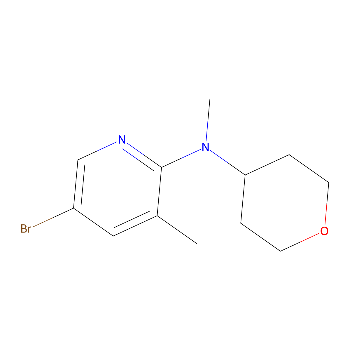 5-Bromo-N,3-dimethyl-N-(oxan-4-yl)pyridin-2-amine molecular structure, CAS 1775704-28-3