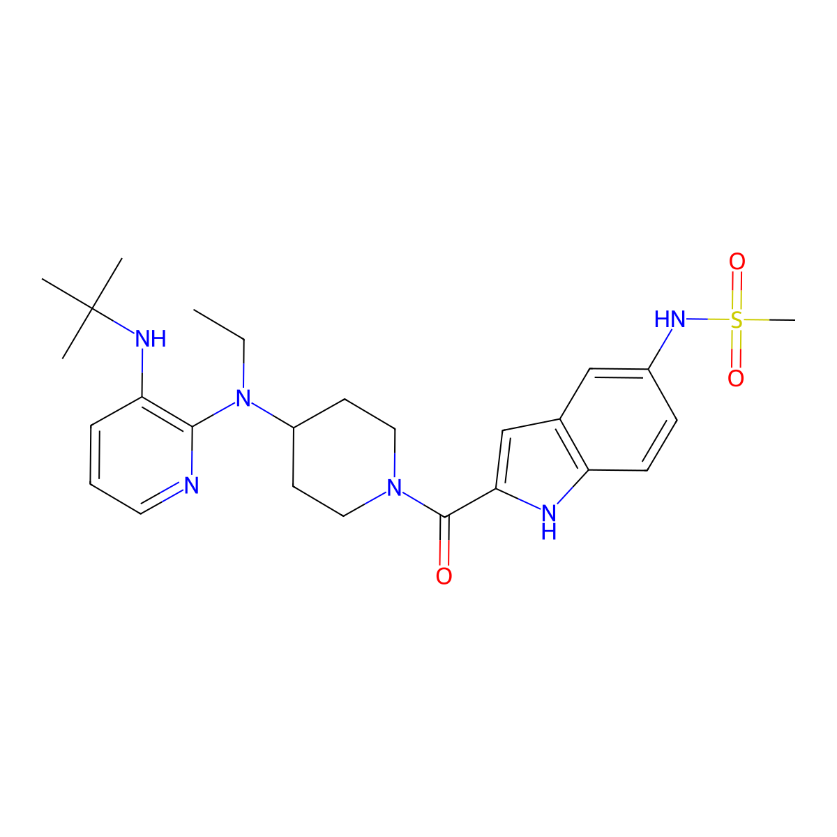 N-[2-[4-[[3-(tert-butylamino)pyridin-2-yl]-ethylamino]piperidine-1-carbonyl]-1H-indol-5-yl]methanesulfonamide molecular structure, CAS 177577-60-5