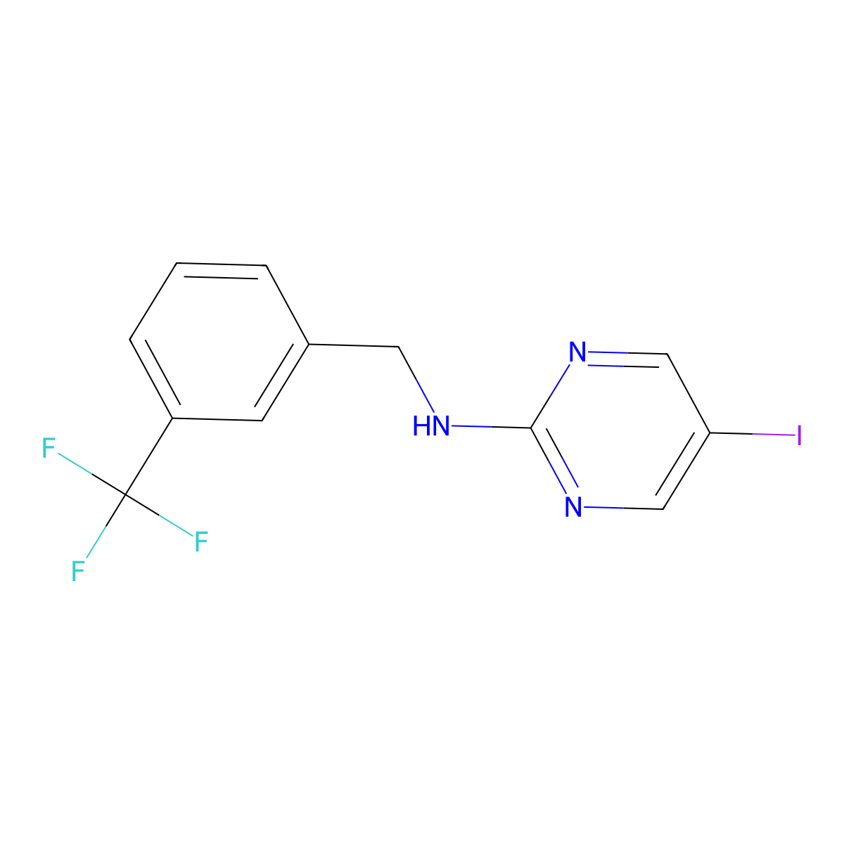 5-Iodo-N-(3-(trifluoromethyl)benzyl)pyrimidin-2-amine molecular structure, CAS 1775877-72-9
